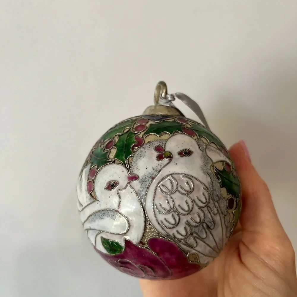 Christmas Ornament Enamel Cloisonné Ball Two Turtle Doves